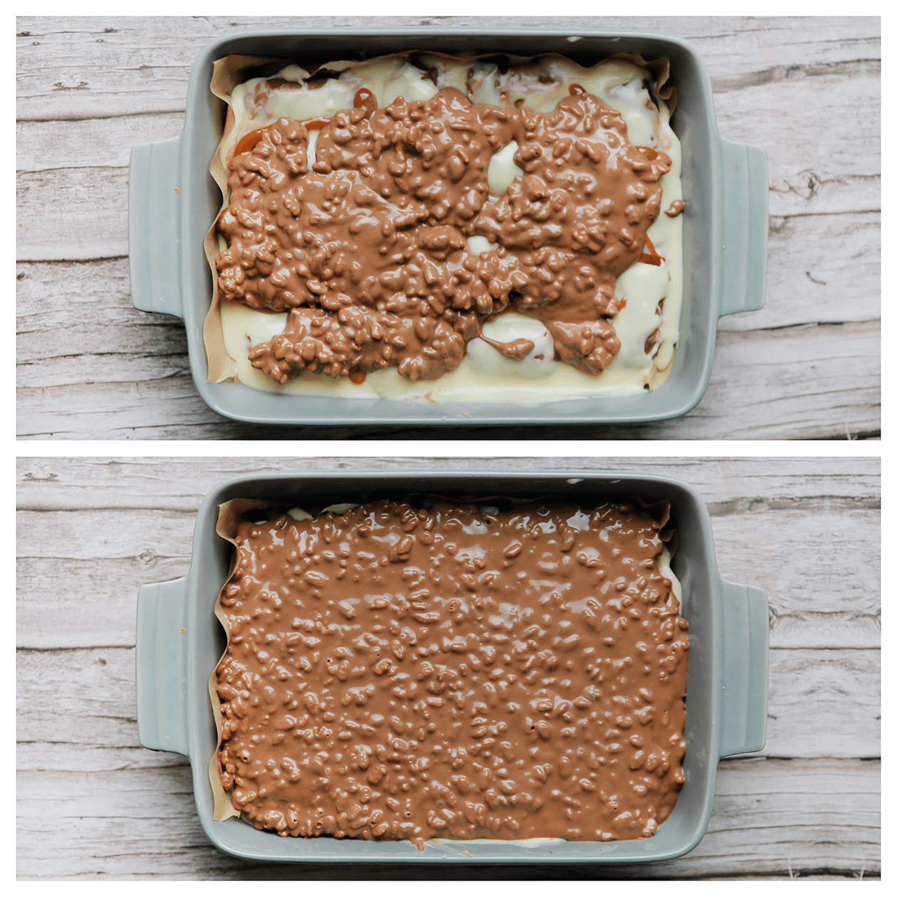 Chocolademengsel verdelen over de fudge