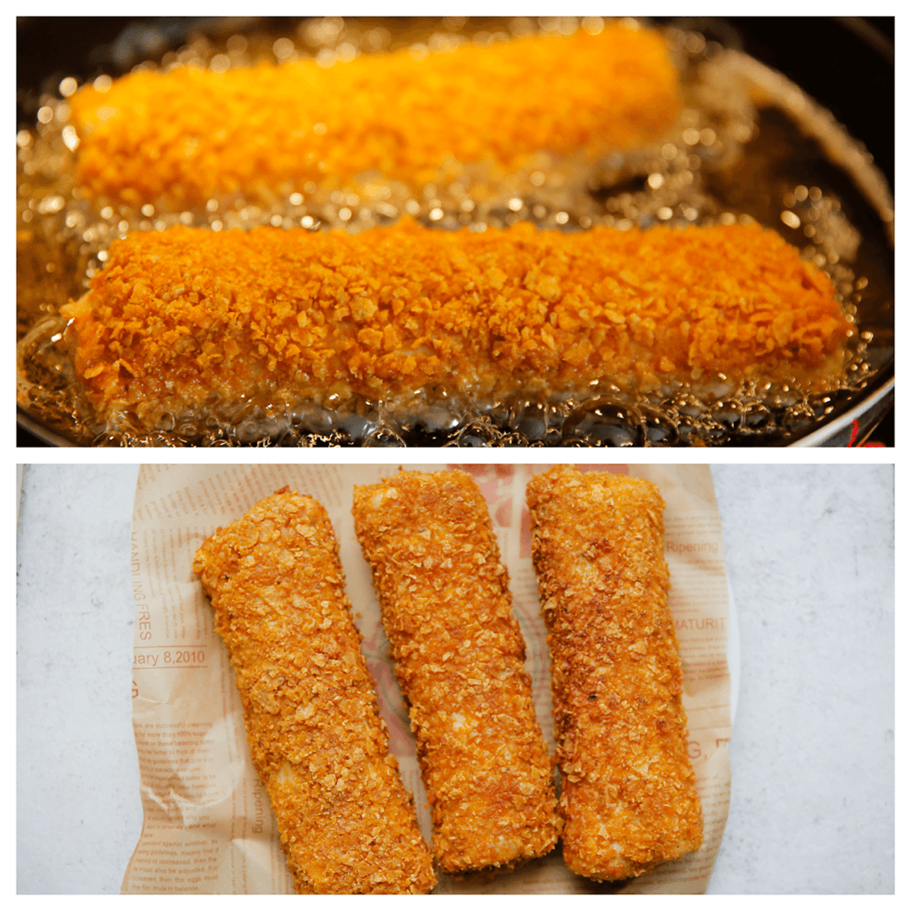 Verhit een laagje zonnebloemolie op middelhoog vuur (175 graden). Bak de doritos kipwraps krokant.