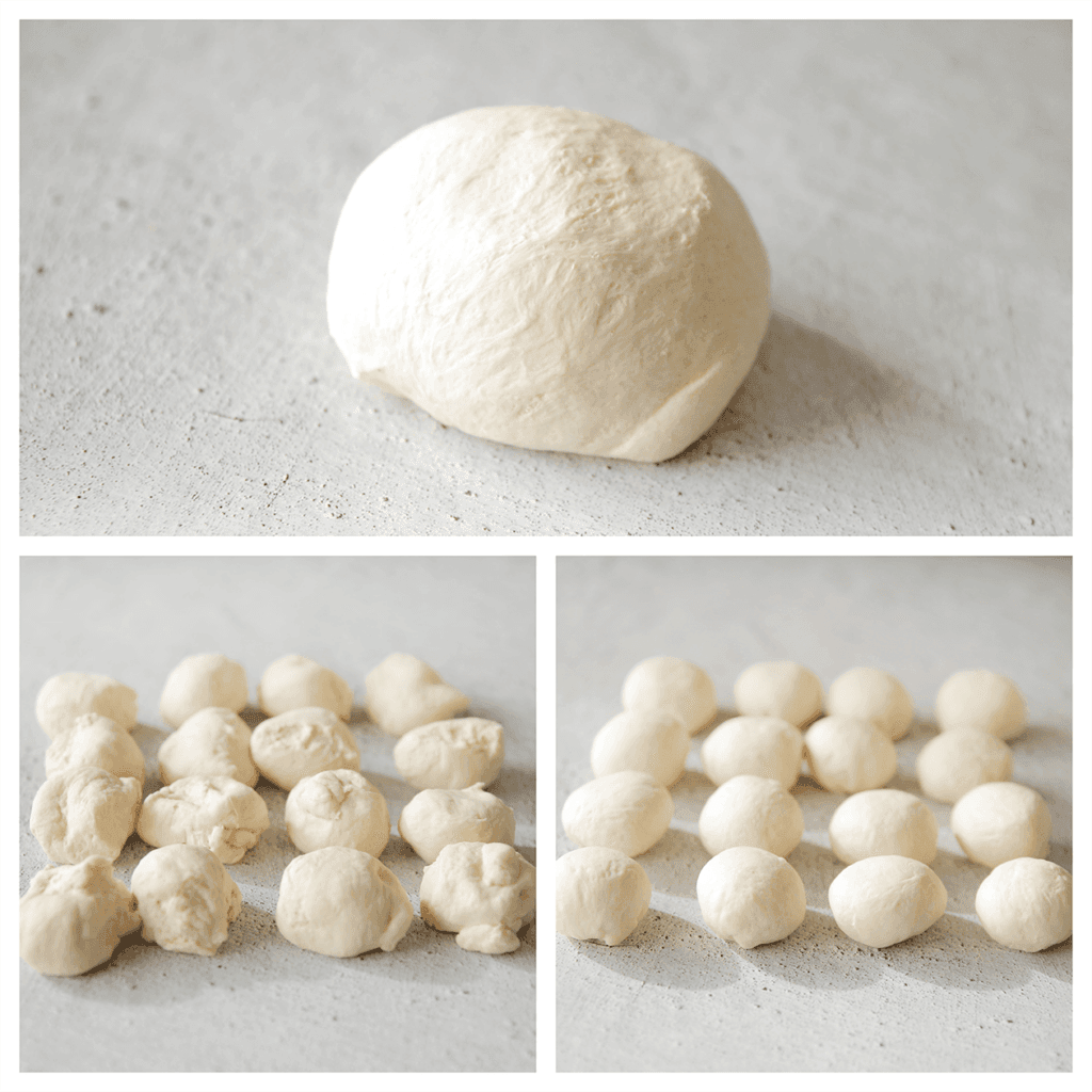 Verdeel het deeg in 16 stukken (45 gr per stuk).