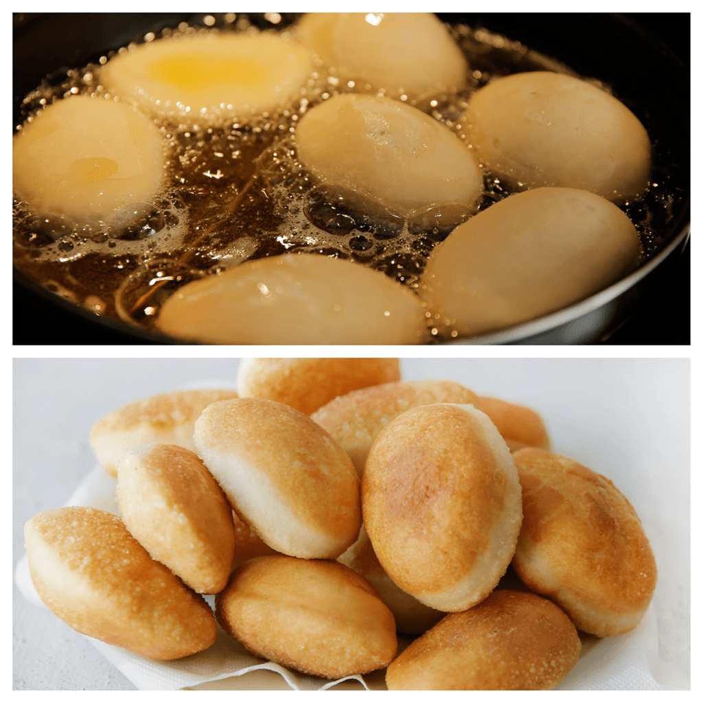 Verhit een laagje zonnebloemolie in een koekenpan op middelhoog vuur (175 °C). Bak de broodjes aan beide kanten in ca. 2-3 minuten mooi goudbruin. Controleer de temperatuur eerst door er een klein stukje deeg in te gooien. Wanneer deze binnen 1 minuut bruin kleurt, is de zonnebloemolie goed op temperatuur. Laat uitlekken op keukenpapier.