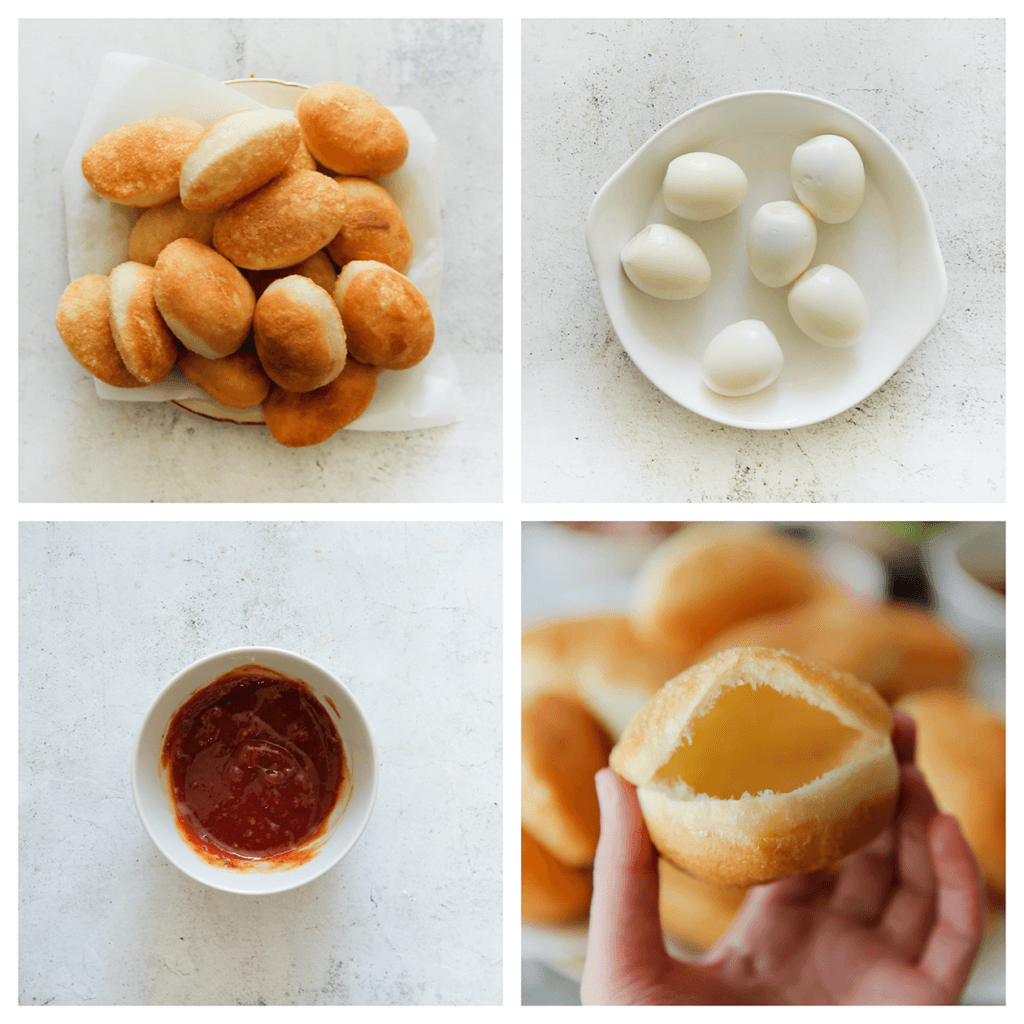 Ik heb de fricassé gevuld met o.a. tonijn, ei, rode ui, harissa, uiensaus, olijven, augurk en sla. Je ze ook vullen met aardappels of ander lekkers.