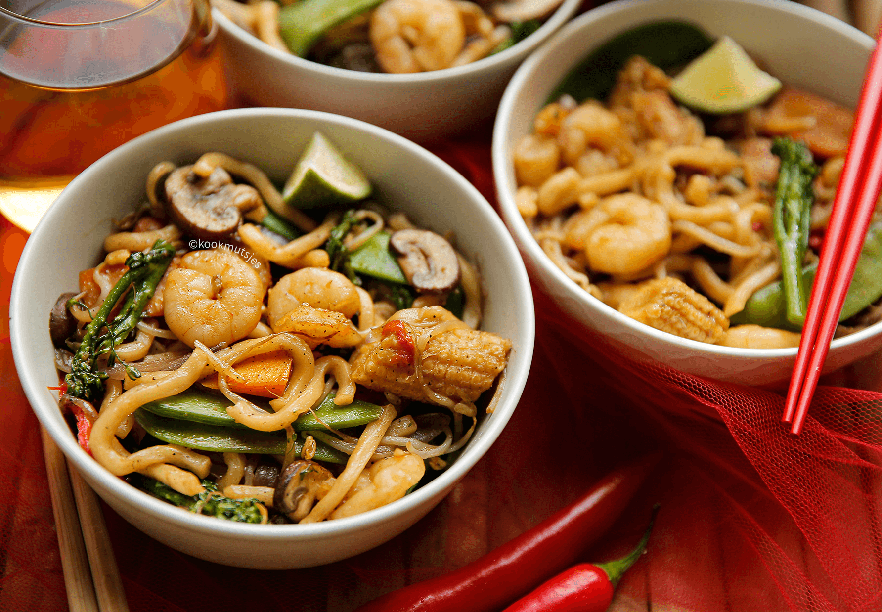 Garnalen en groenten uit de wok Kookmutsjes