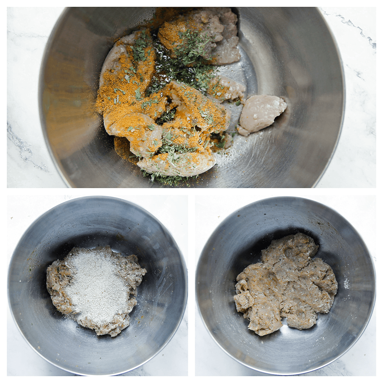 Gehakt mengen met verse kruiden en paneermeel