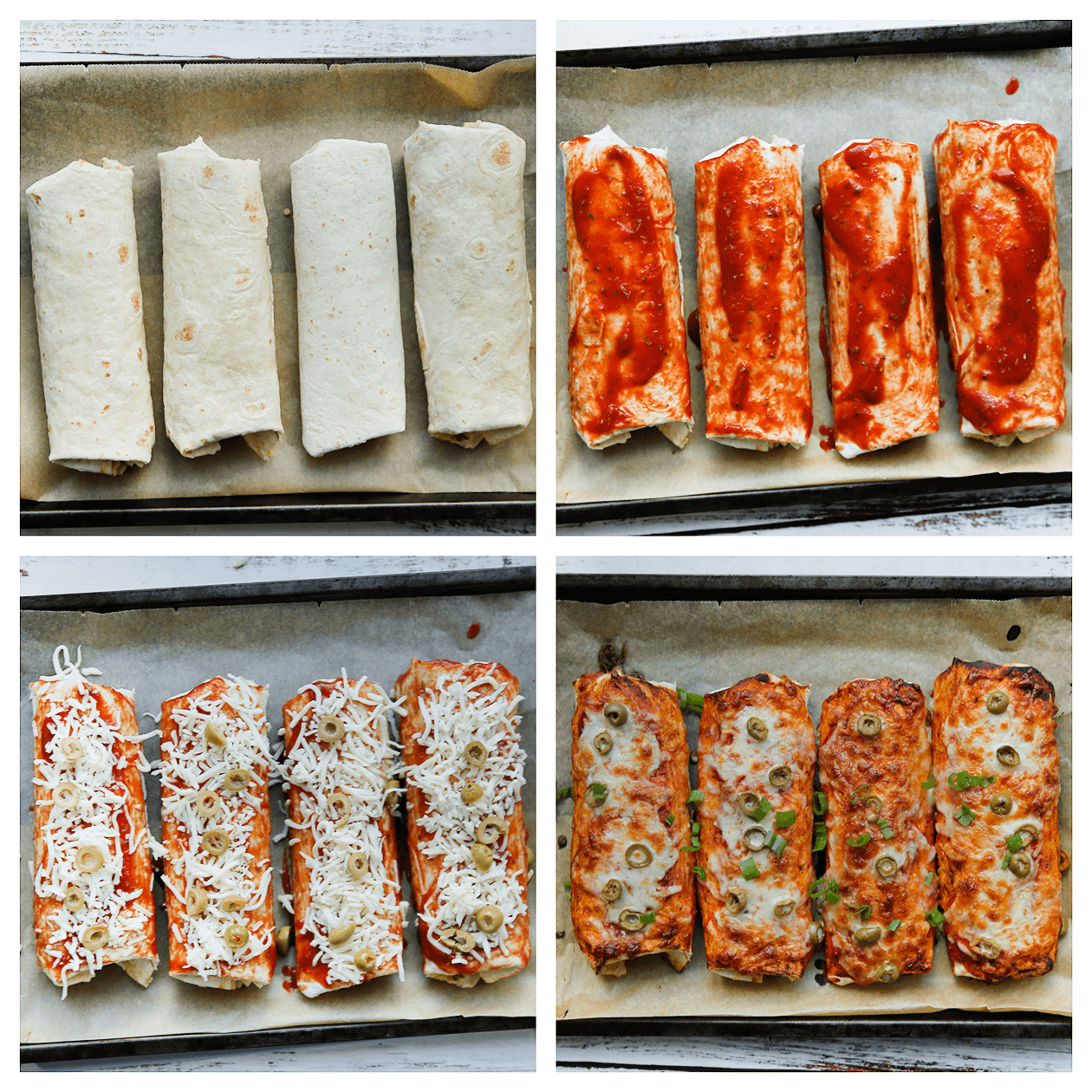 Gevulde wraps garneren en bakken in de oven