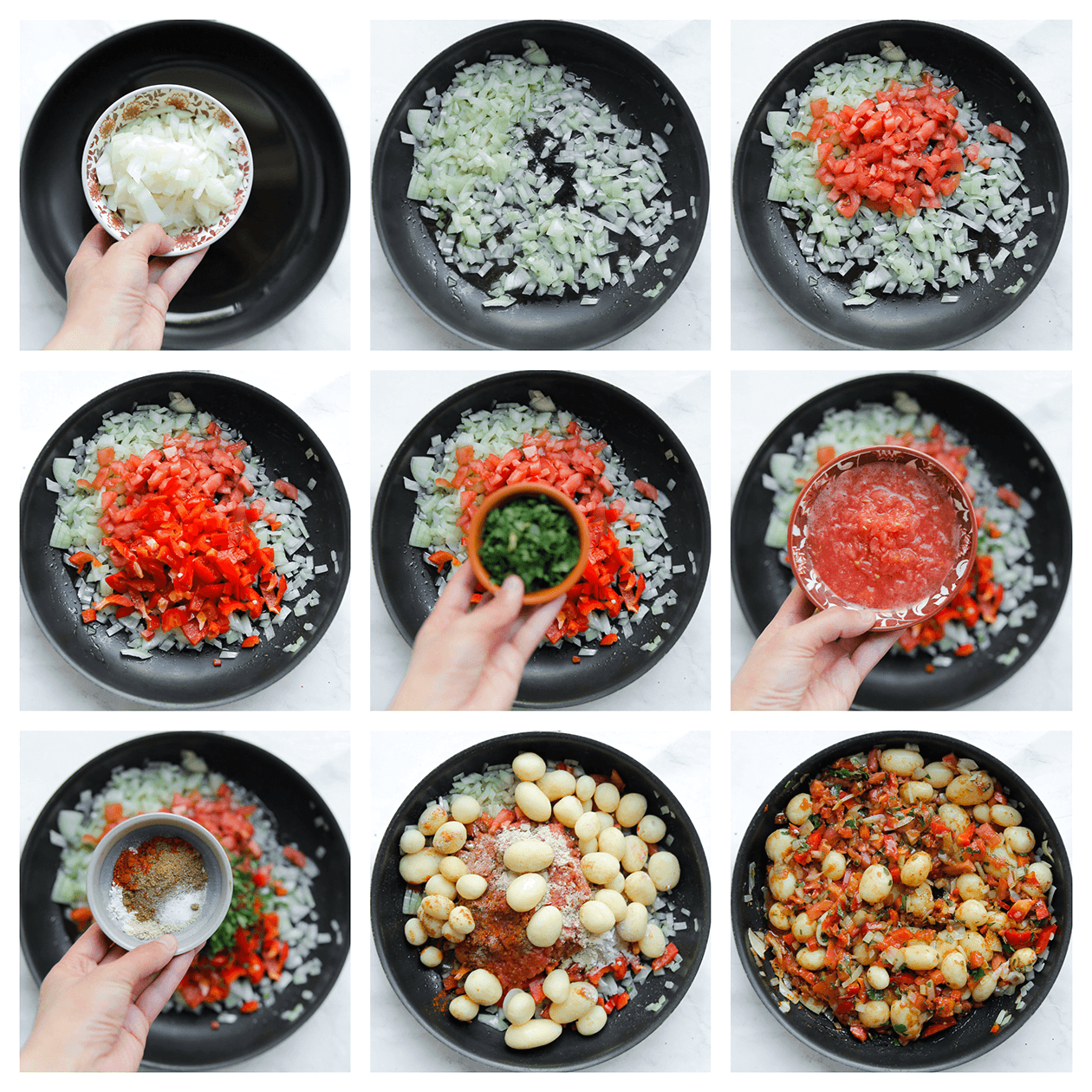 Groenten bakken met de krieltjes tot een geheel