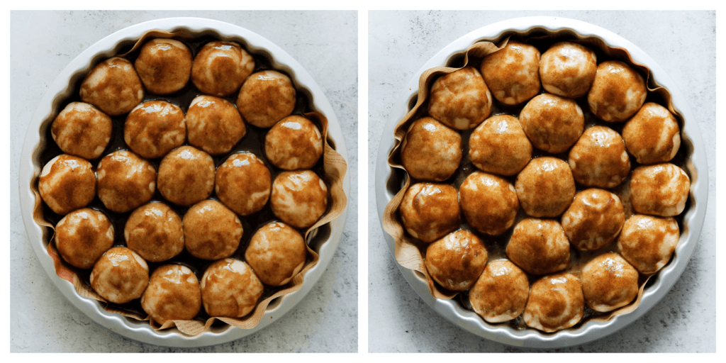 Laat de kaneelbollen een half uur rijzen of tot deze in omvang zijn verdubbeld.