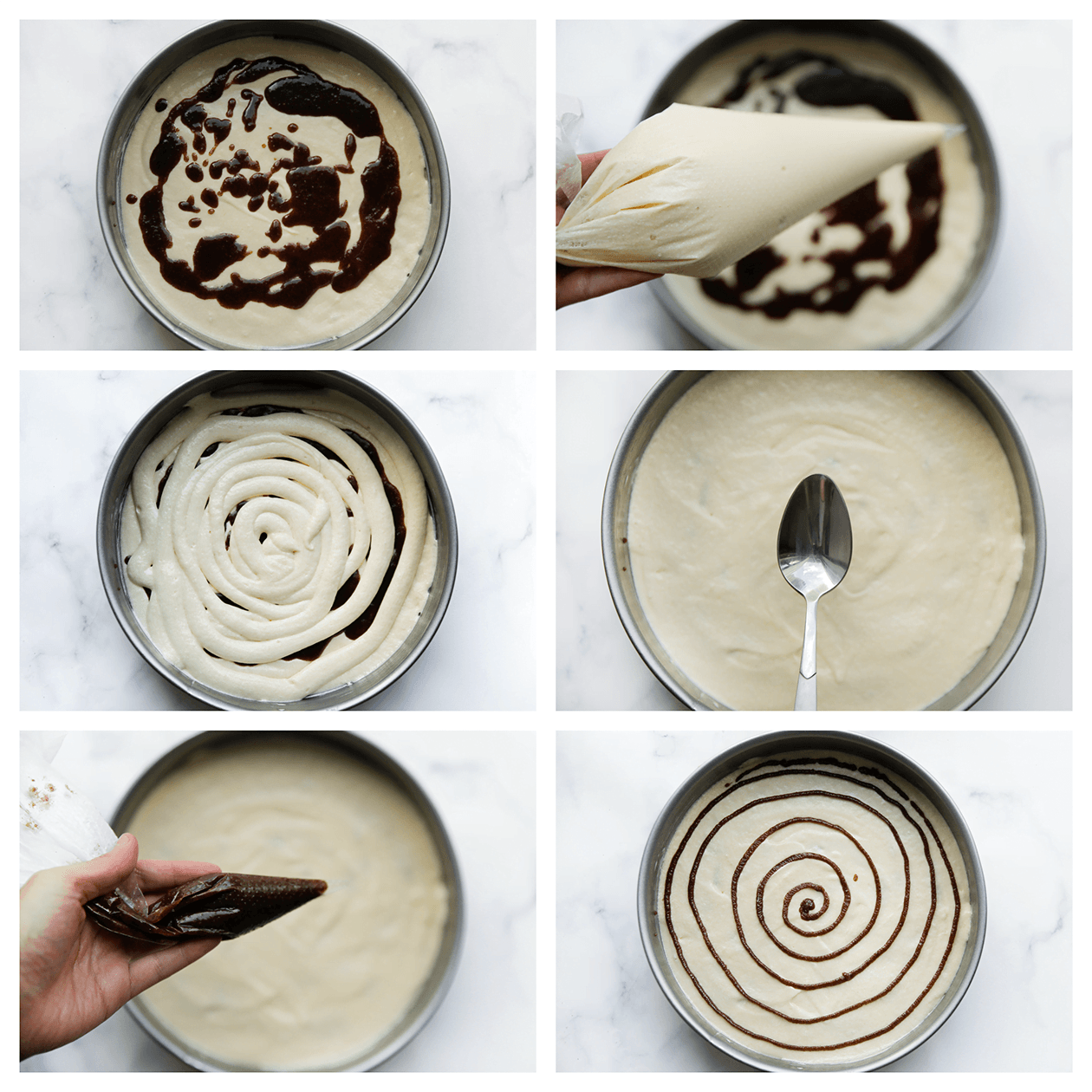 Kaneelmengsel en cakebeslag verdelen over de bakvorm