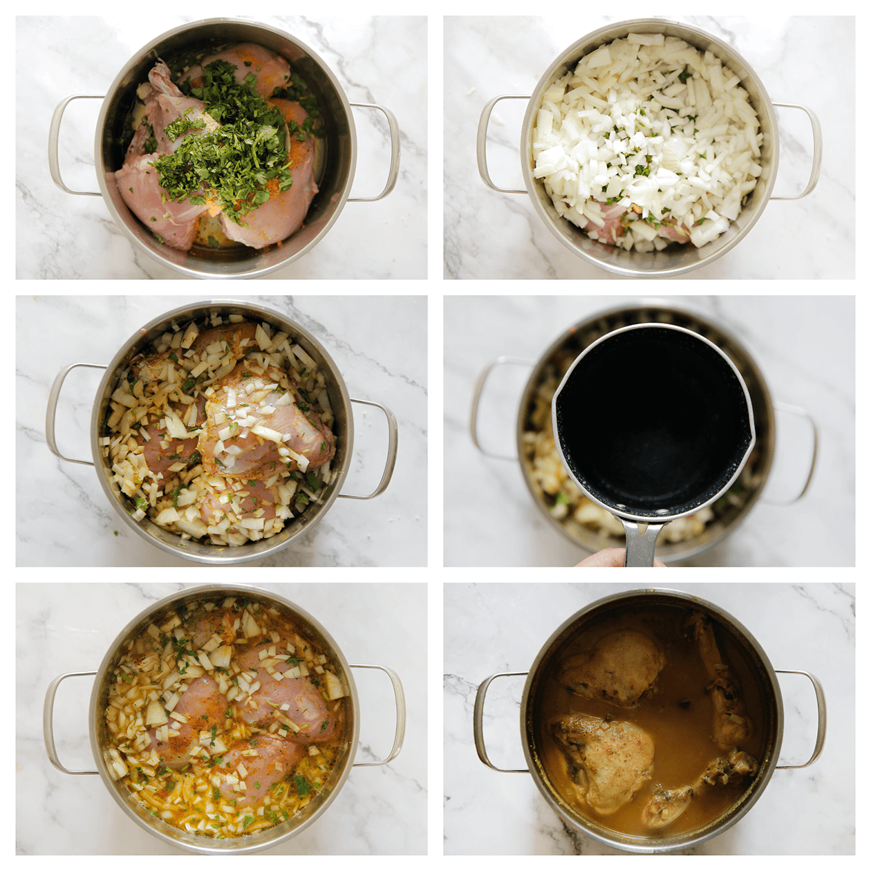 Kip bakken met kruiden en groenten en dan koken in een pan