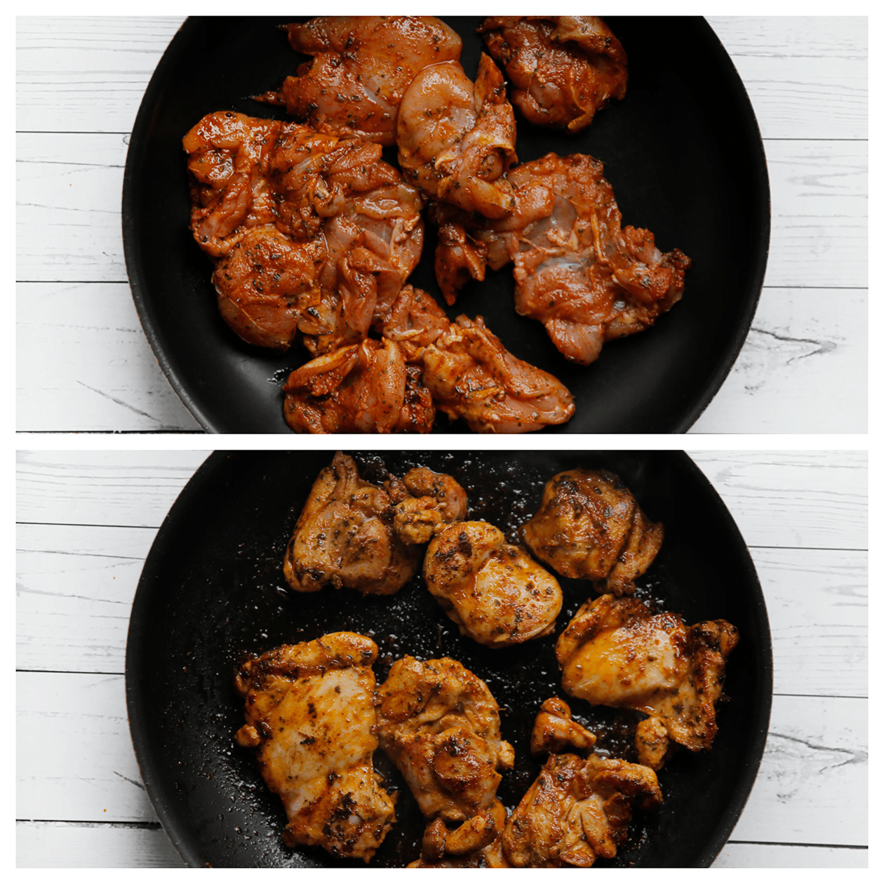 Kip gaar bakken in een koekenpan