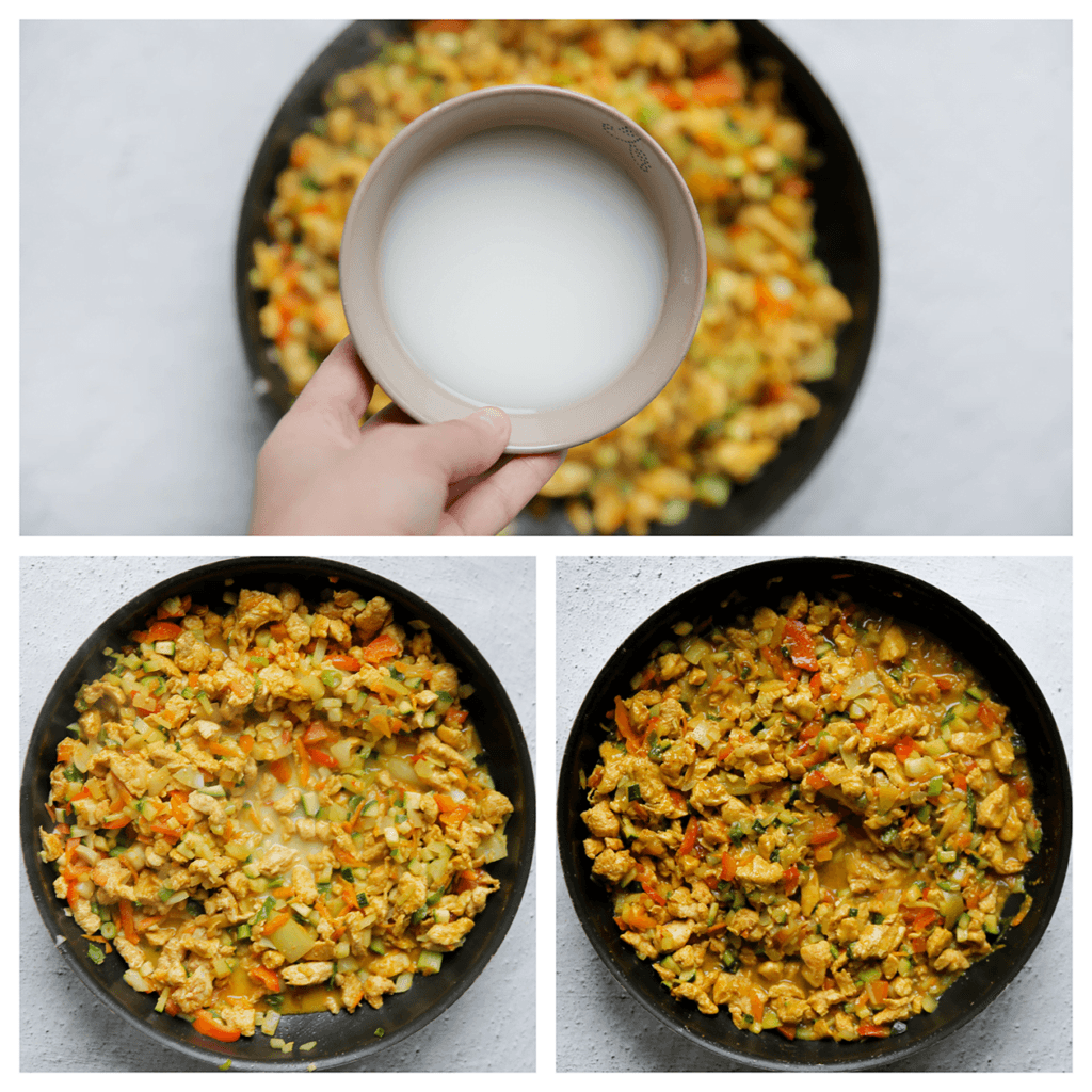 Voeg het maïzenamengsel toe en zet het vuur hoog. Kook tot de saus is ingedikt.