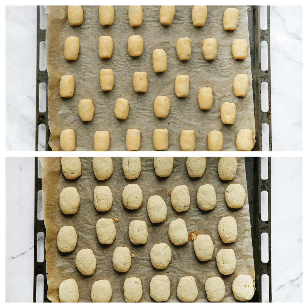 Leg de Snickerskoekjes op een bakplaat met bakpapier. Zet in een voorverwarmde oven op 190 ℃. Bak 10-13 minuten of tot de Snickerskoekjes mooi goudbruin zijn gekleurd. Laat compleet afkoelen.