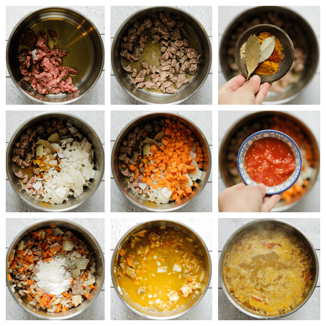 Vlees bakken met verse kruiden en groenten en vervolgens koken