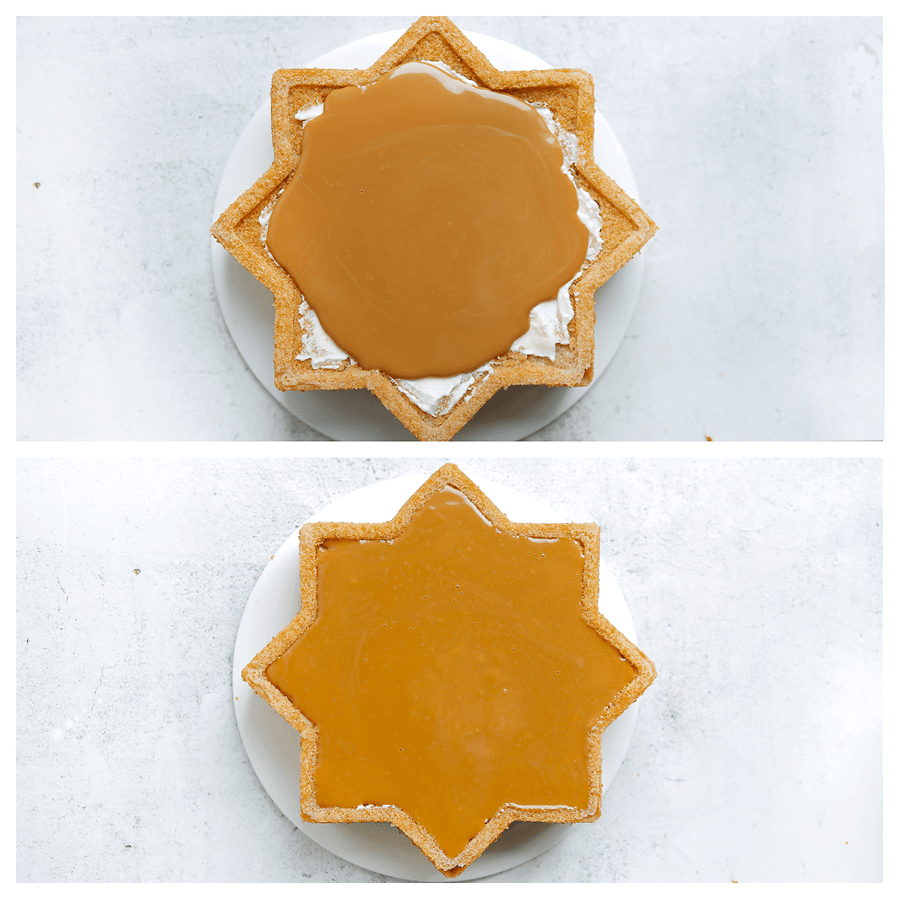 Vloeibare speculoospasta gieten over de taart