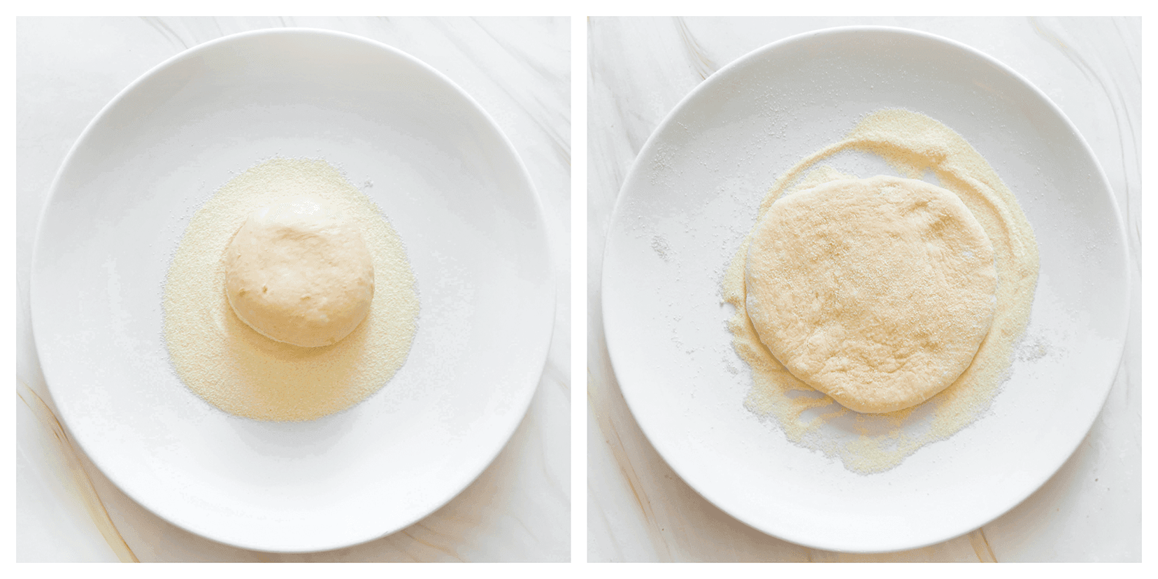 Deeg door de griesmeel halen