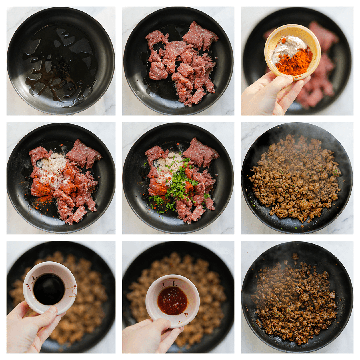 Gehakt gaar bakken met verse kruiden en sambal