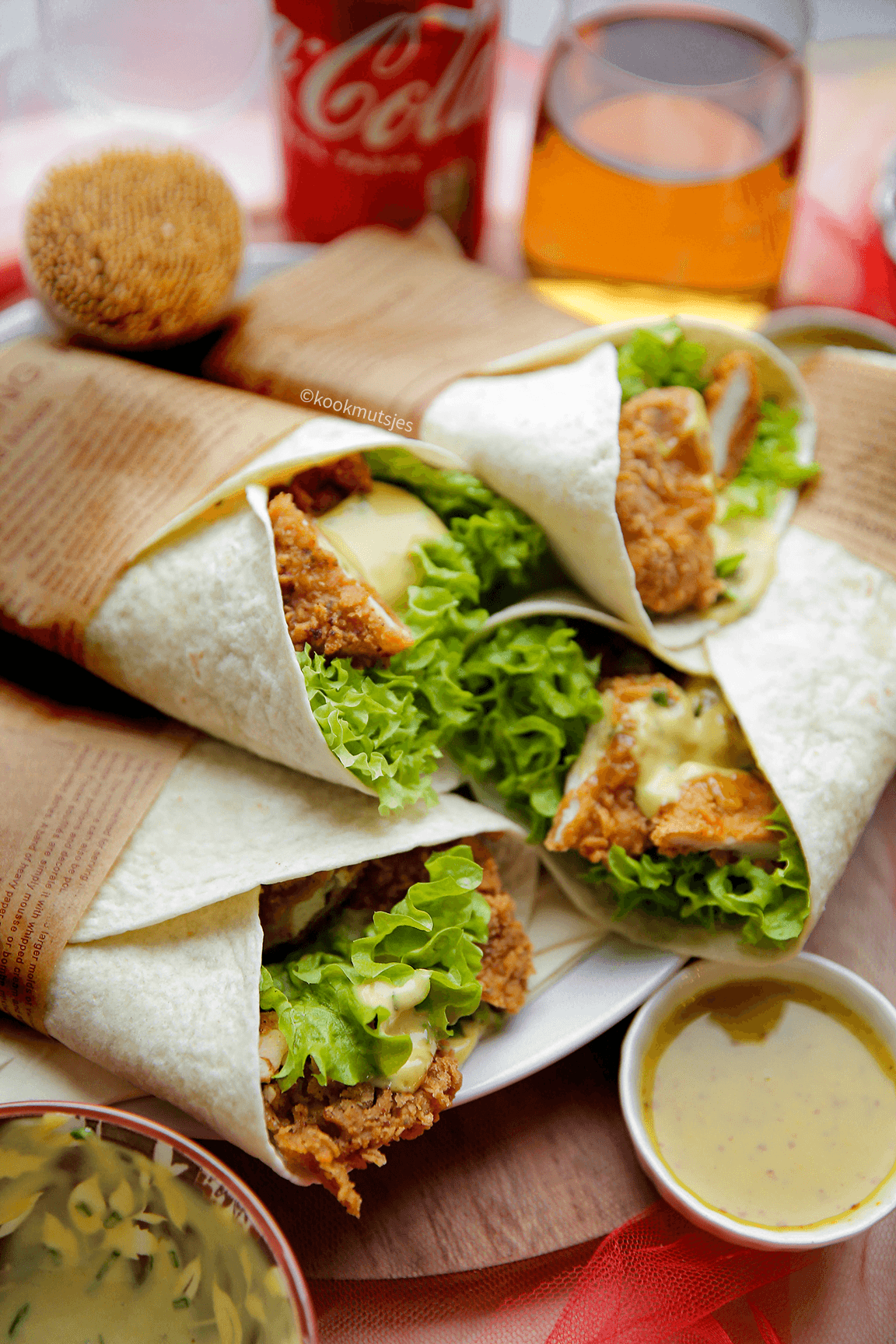 Krokante kipwraps in mosterdsaus eindresultaat Kookmutsjes