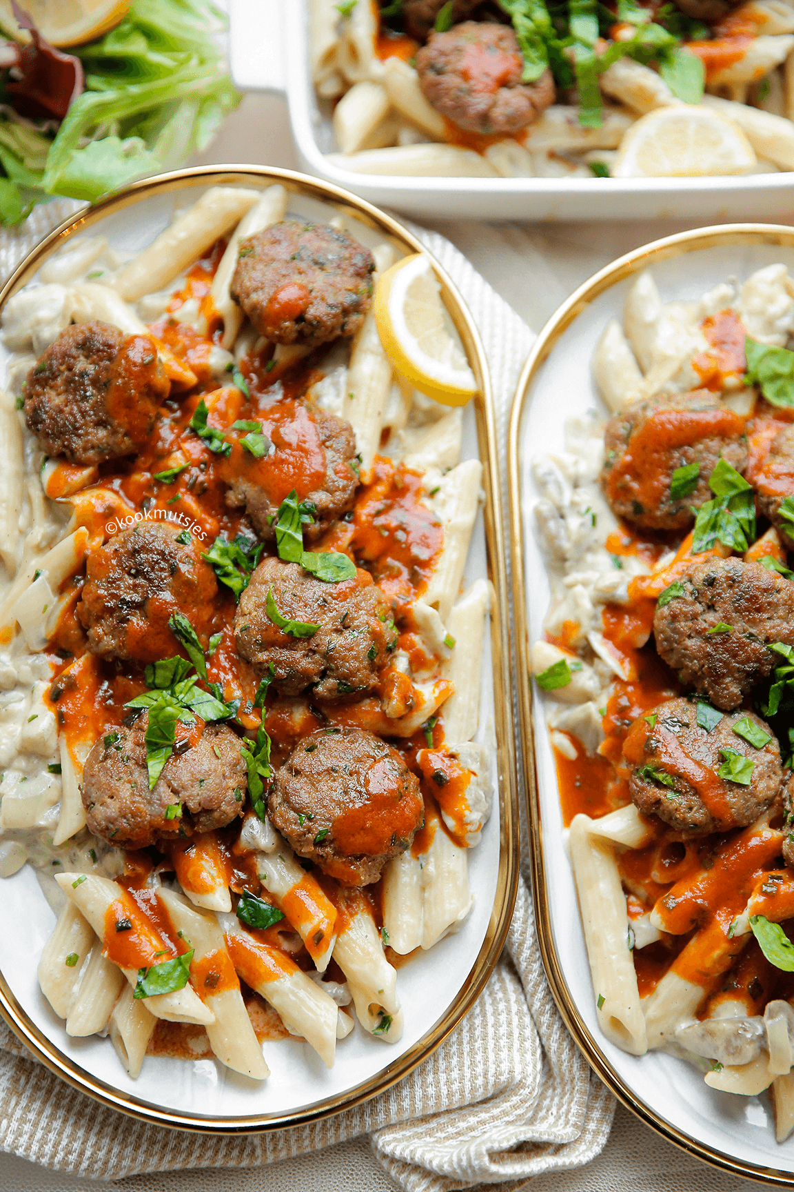 Penne met aubergine en gehakt eindresultaat Kookmutsjes