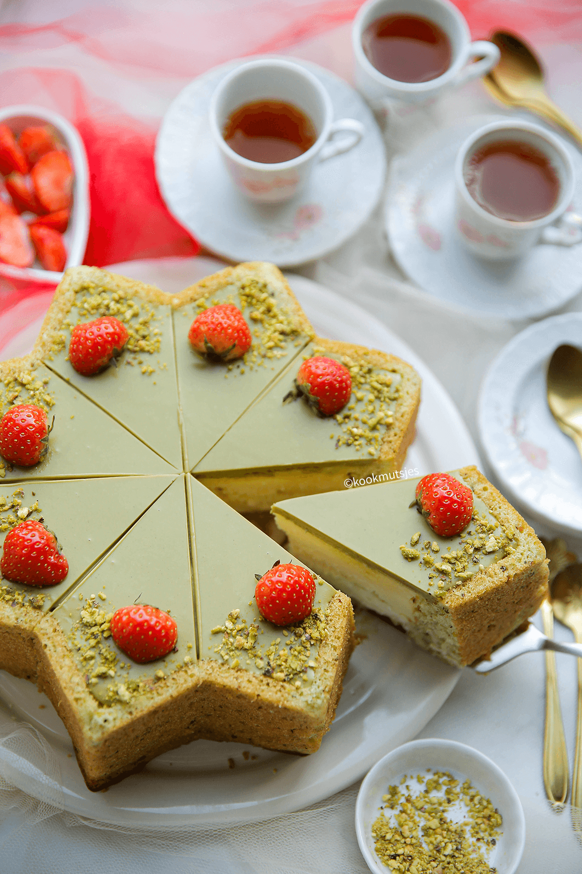Pistache cheesecake ster eindresultaat Kookmutsjes