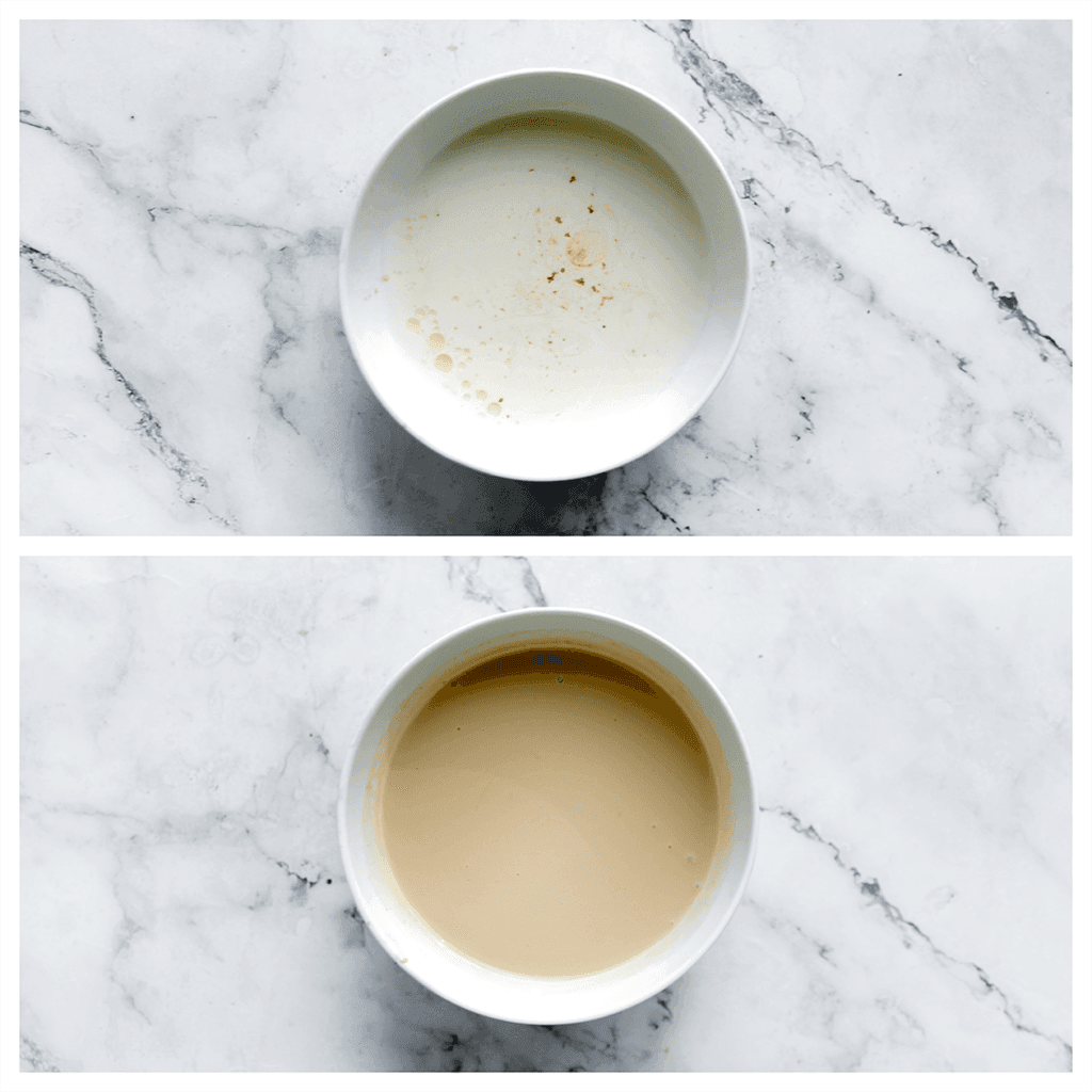 Doe de ongeklopte slagroom samen met de chilisaus, ketjap manis en sojasaus in een diepe kom. Meng tot een geheel.