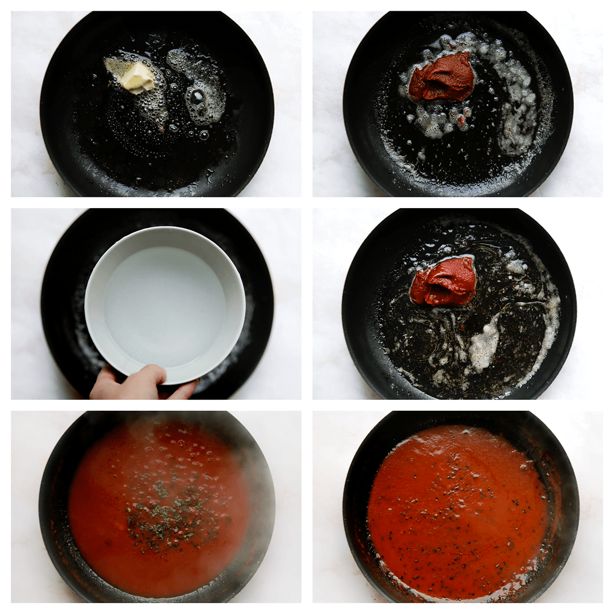 Tomatensaus koken in een koekenpan