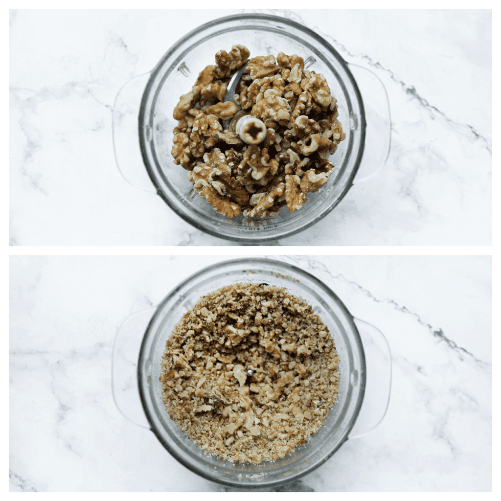 Doe de walnoten in een hakmolen. Maal niet al te fijn.