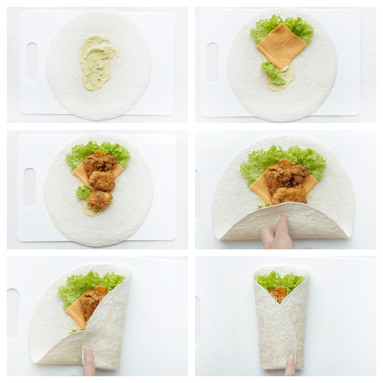 Wrap met krokante kip en honingmosterdsaus dichtvouwen