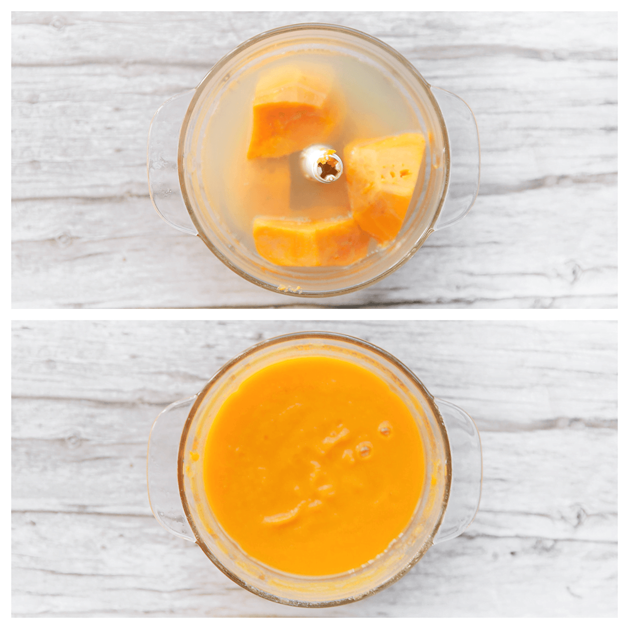 Zoete aardappel fijnmalen met water in een hakmolen