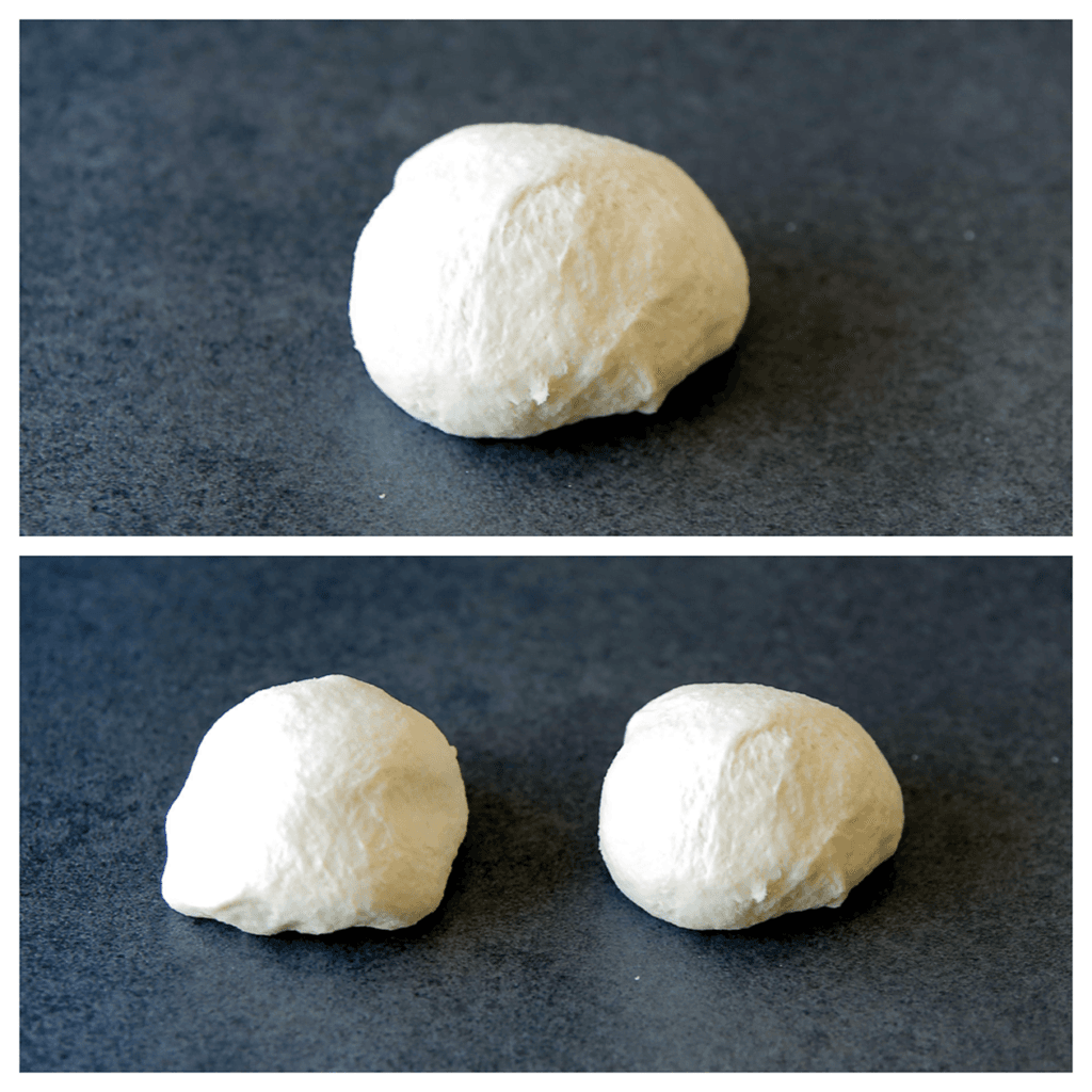 Verdeel het deeg door 2 stukken (175 gr per stuk).