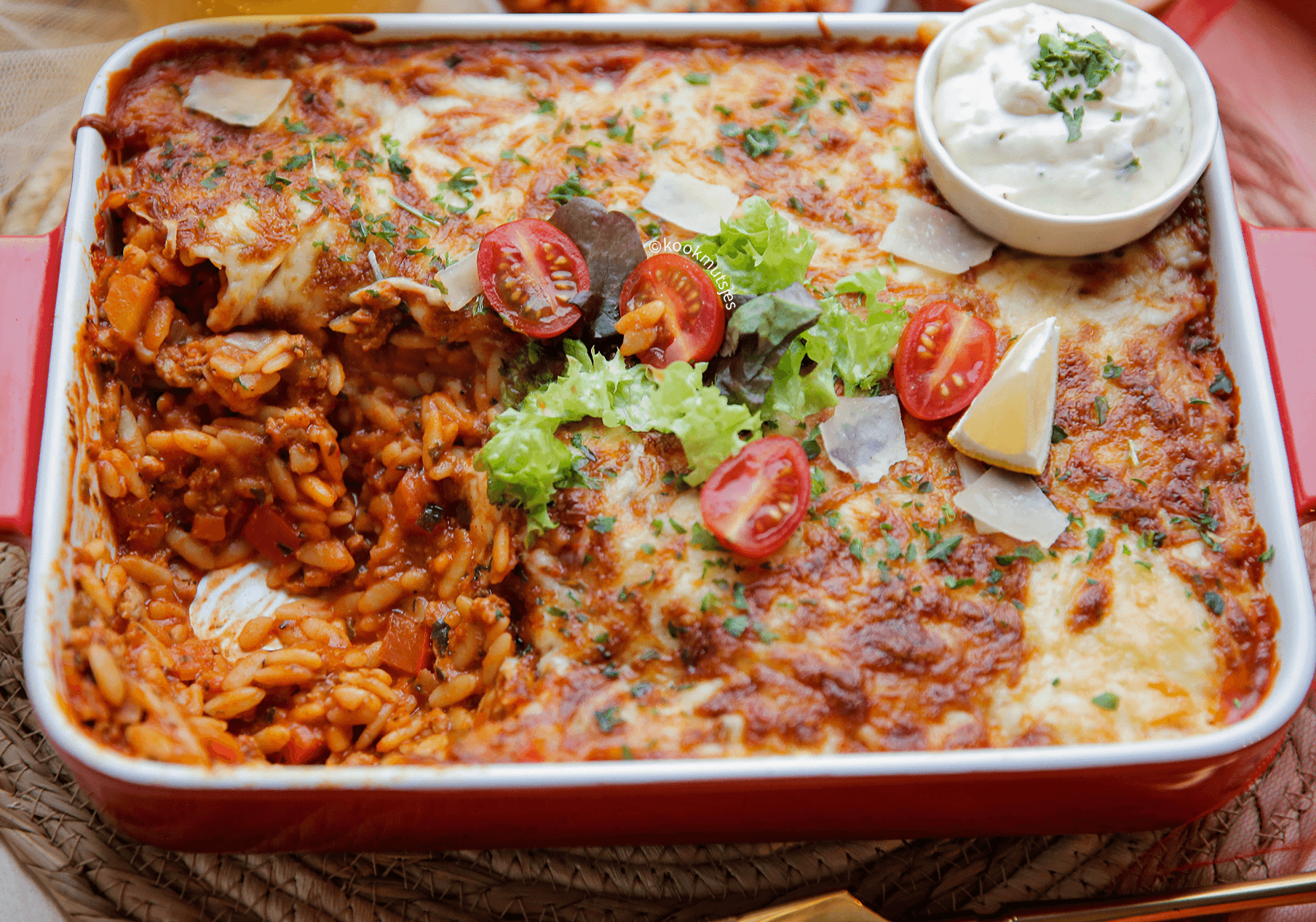 Orzo ovenschotel met gehakt Kookmutsjes