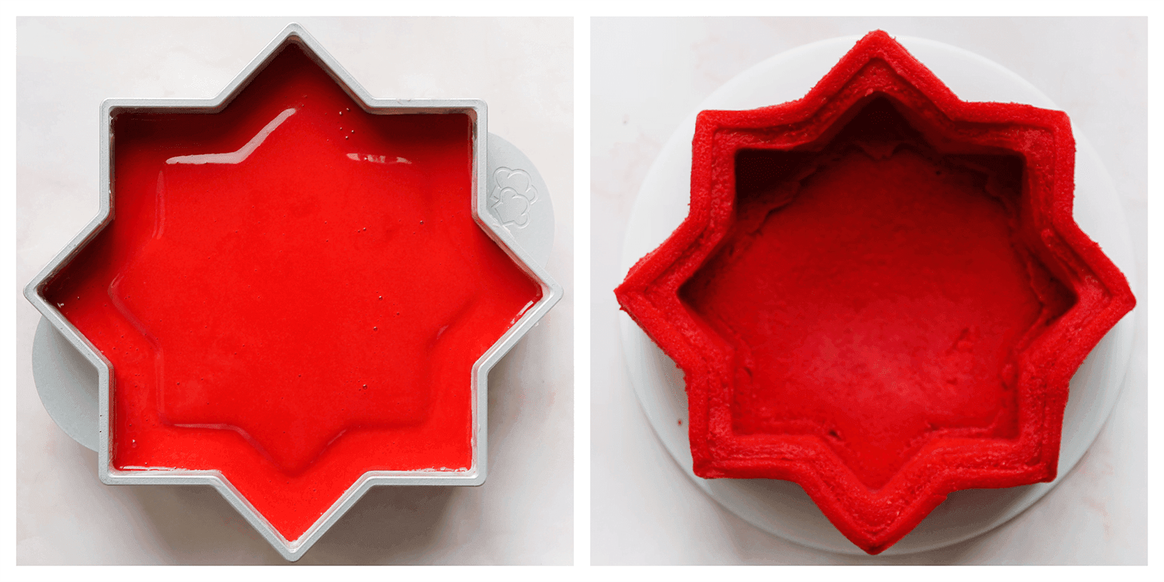 Rode cake ster bakken in de oven