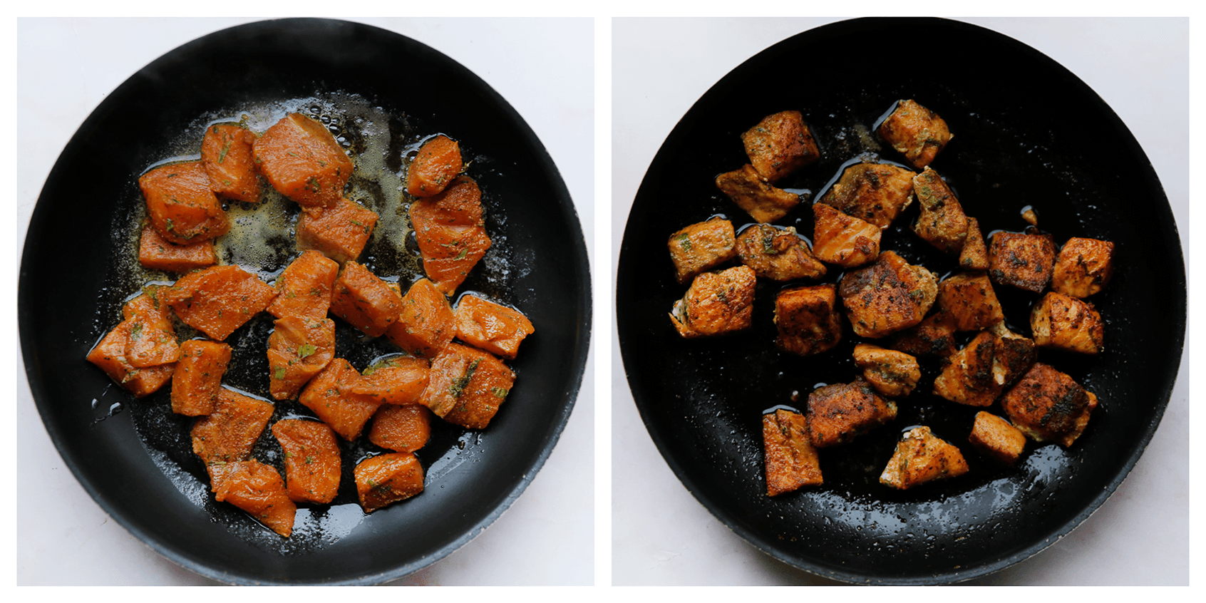 Zalm gaar bakken in een koekenpan