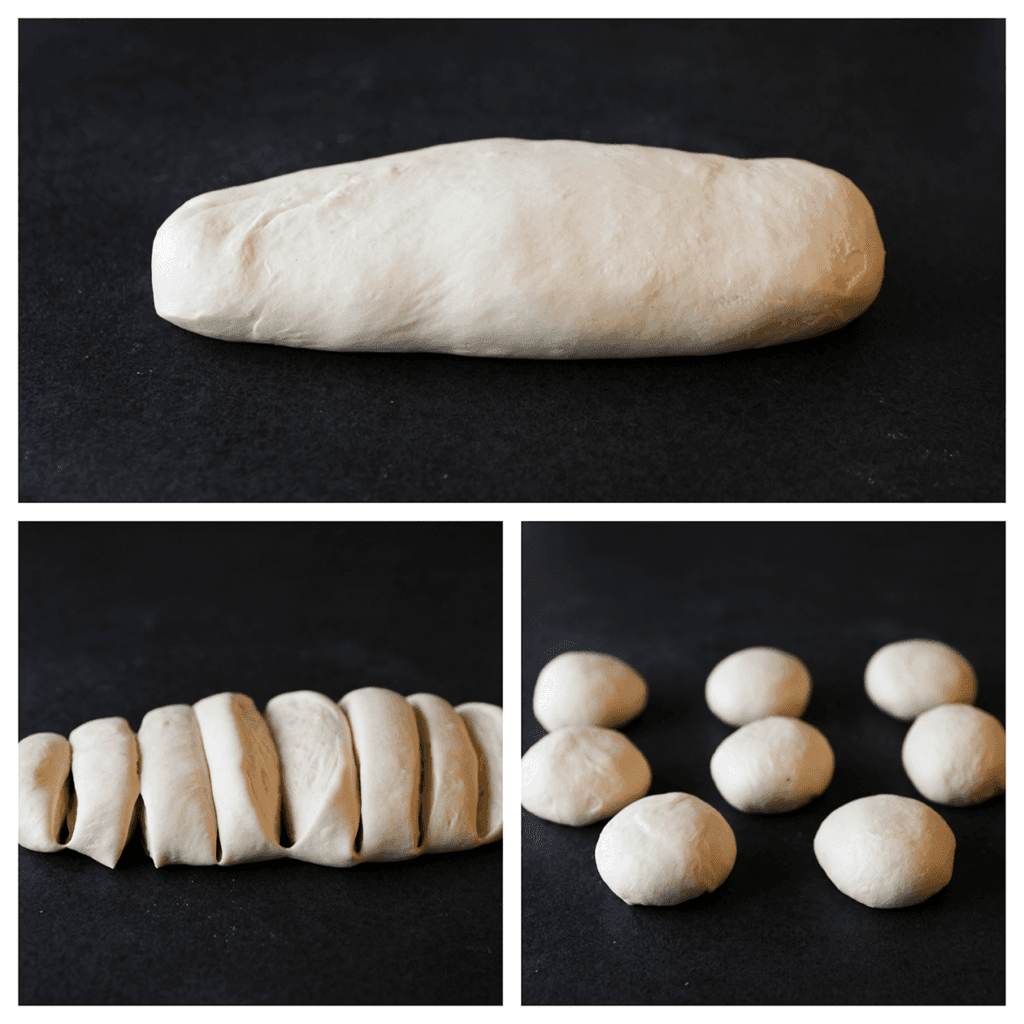 Verdeel het deeg in 8 stukken (150 g per stuk).