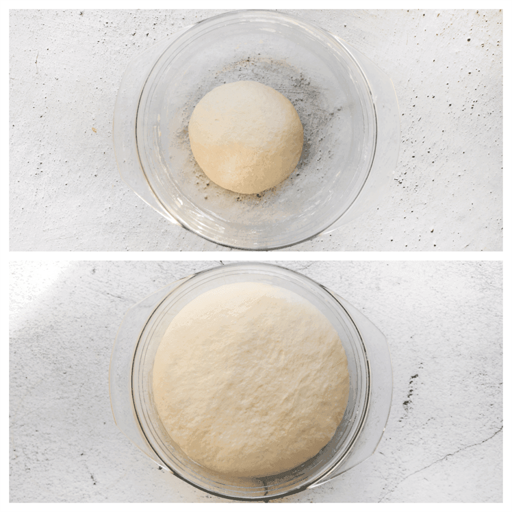 Dek het deeg af en laat 1 uur rijzen op een warme plek in huis of tot deze in formaat is verdubbeld.