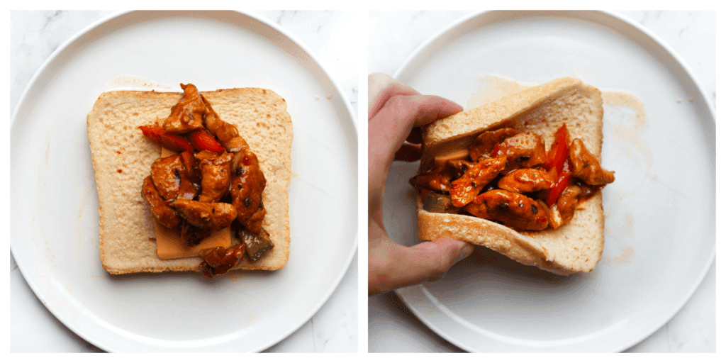 Leg het brood op een bord en vul met het kipmengsel.