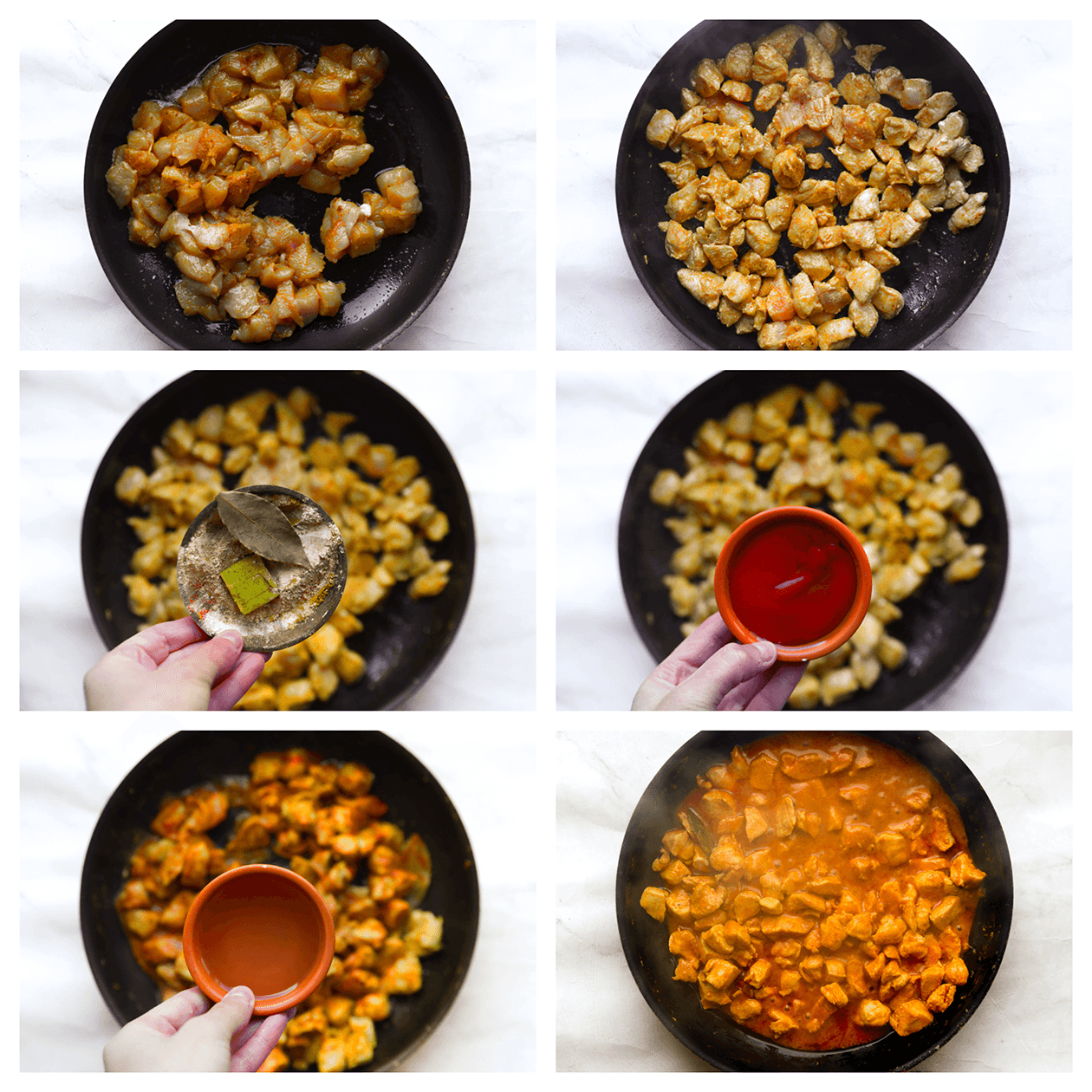 Kip bakken en koken in saus