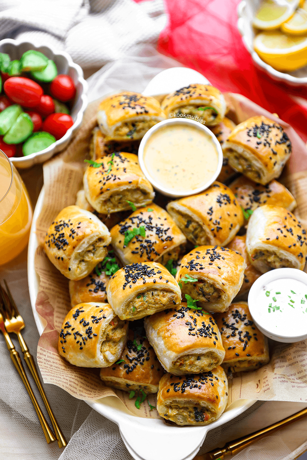 Kip bladerdeeghapjes Kookmutsjes eindresultaat