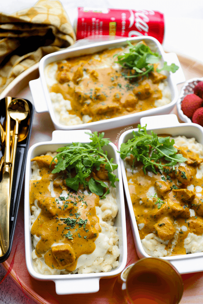 Mac and cheese kip curry eindresultaat