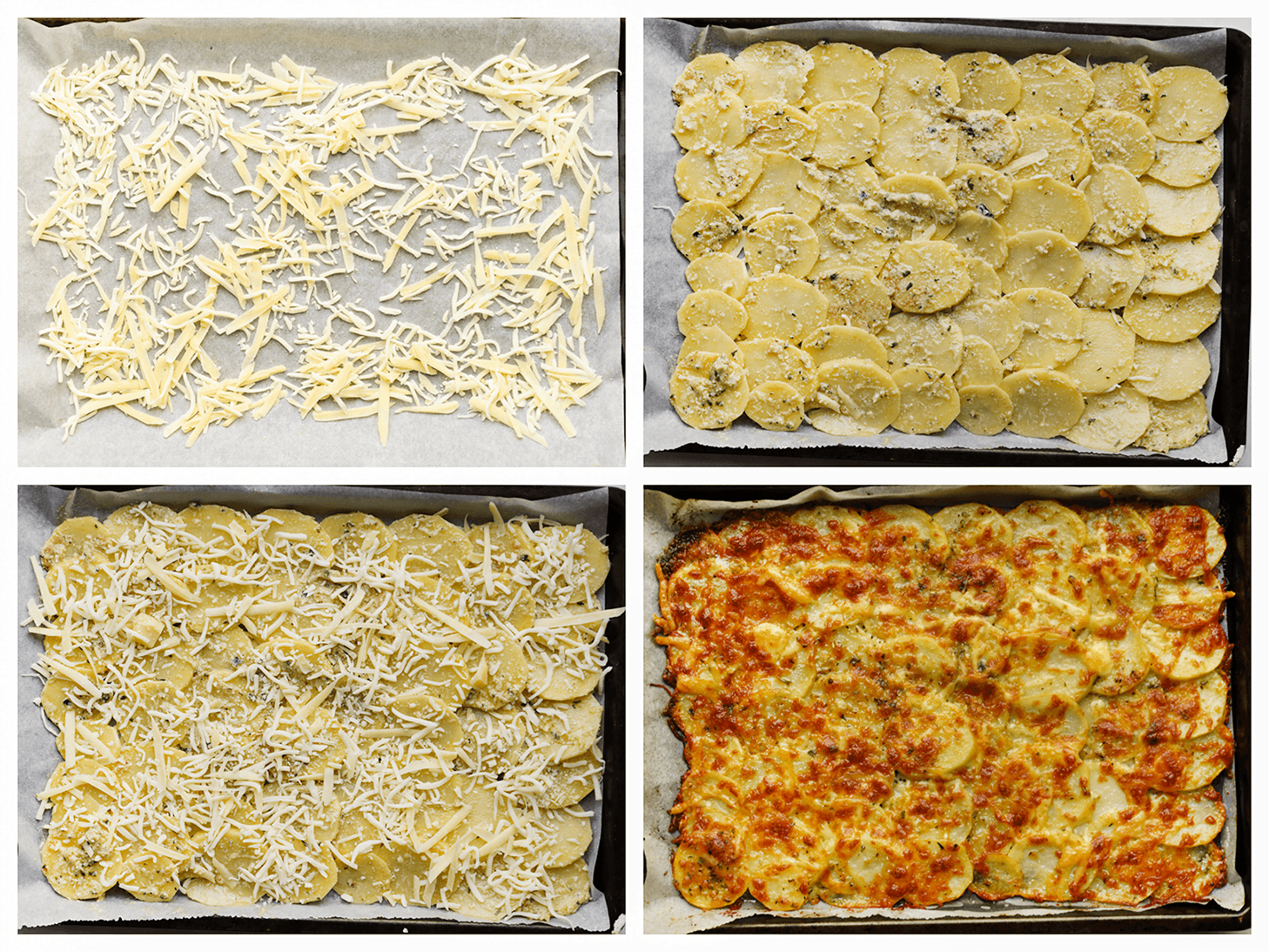 Aardappelplakjes verdelen over een bakplaat met bakpapier