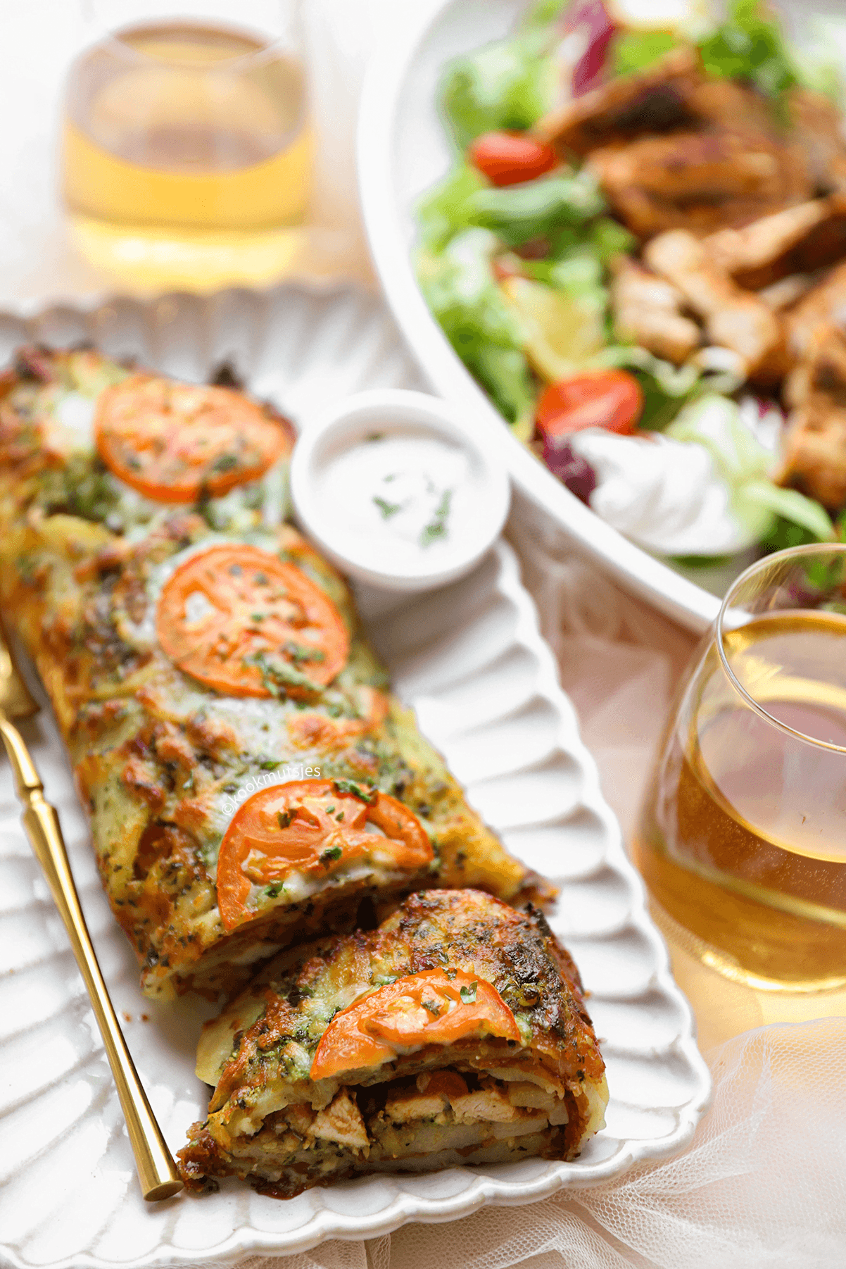 Aardappelrol met kip pesto