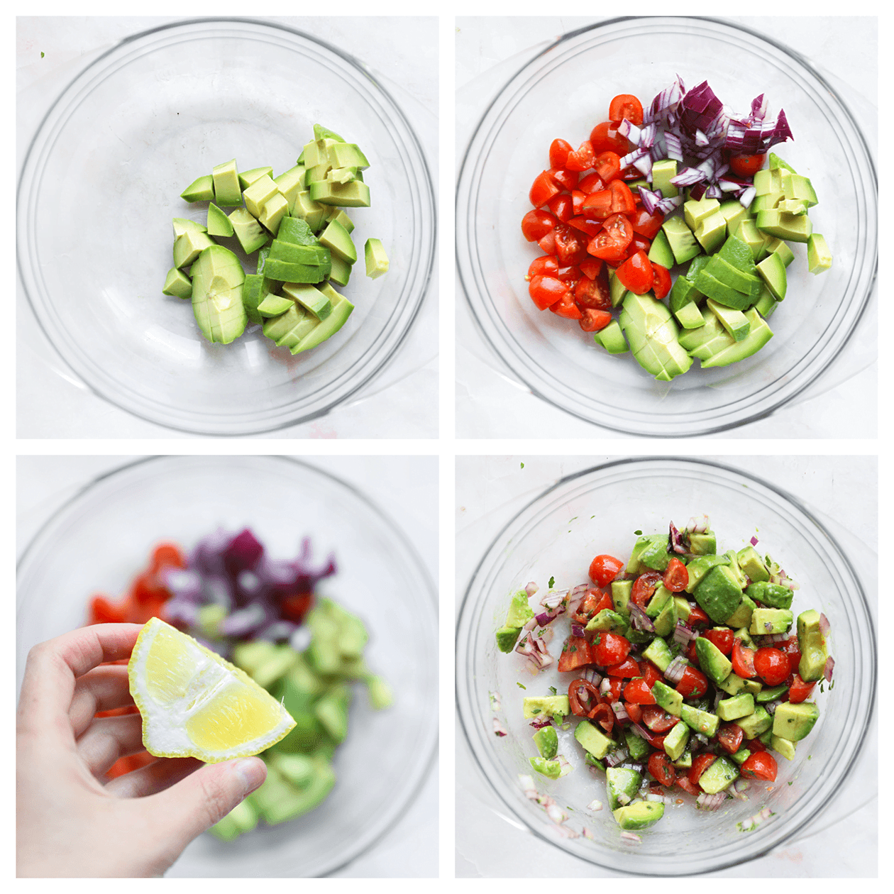 Avocado mengen met frisse groenten