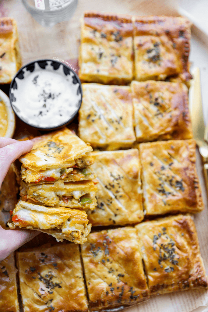 Bladerdeeghapjes met kip eindresultaat Kookmutsjes