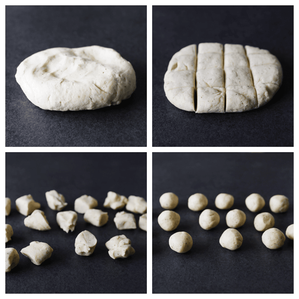 Verdeel het deeg in 16 stukken en vorm ze mooi rond.