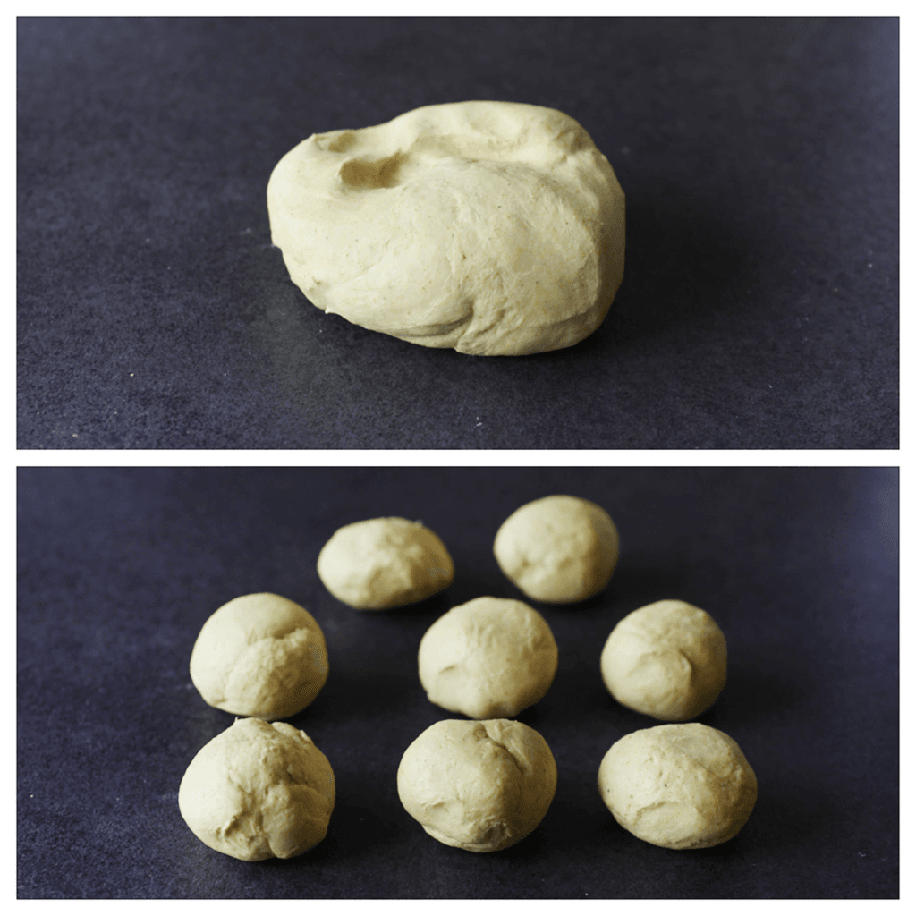 Verdeel het deeg in 8 porties (68 gr per stuk).