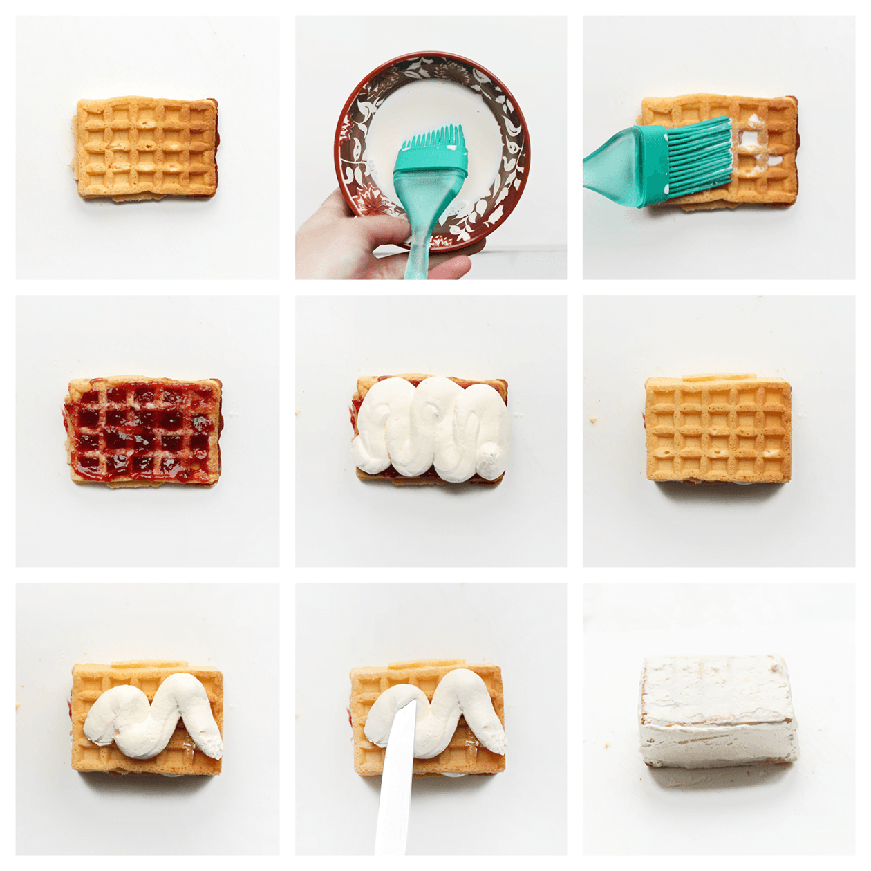 Eierwafels vullen met aardbeienjam en room