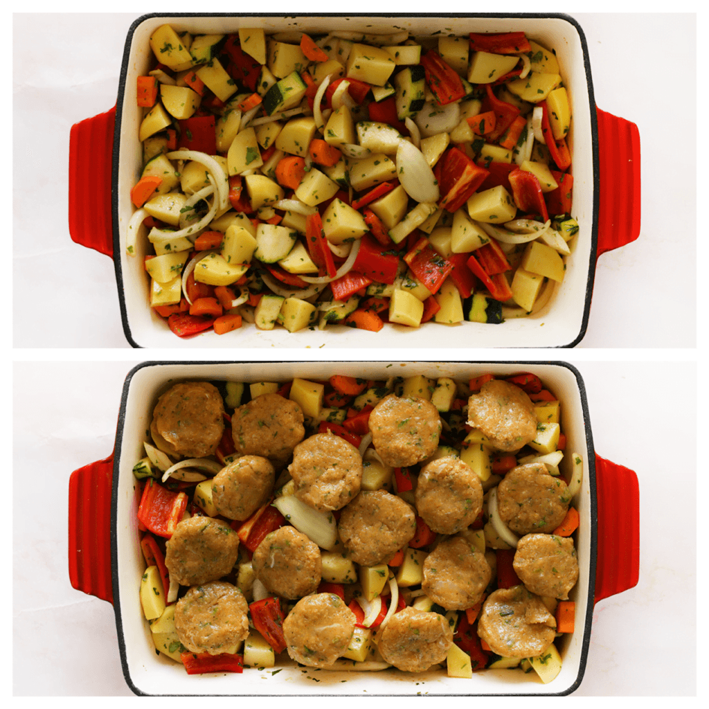 Zet de ovenschaal in een voorverwarmde oven op 200 ℃. Bak 25 minuten.