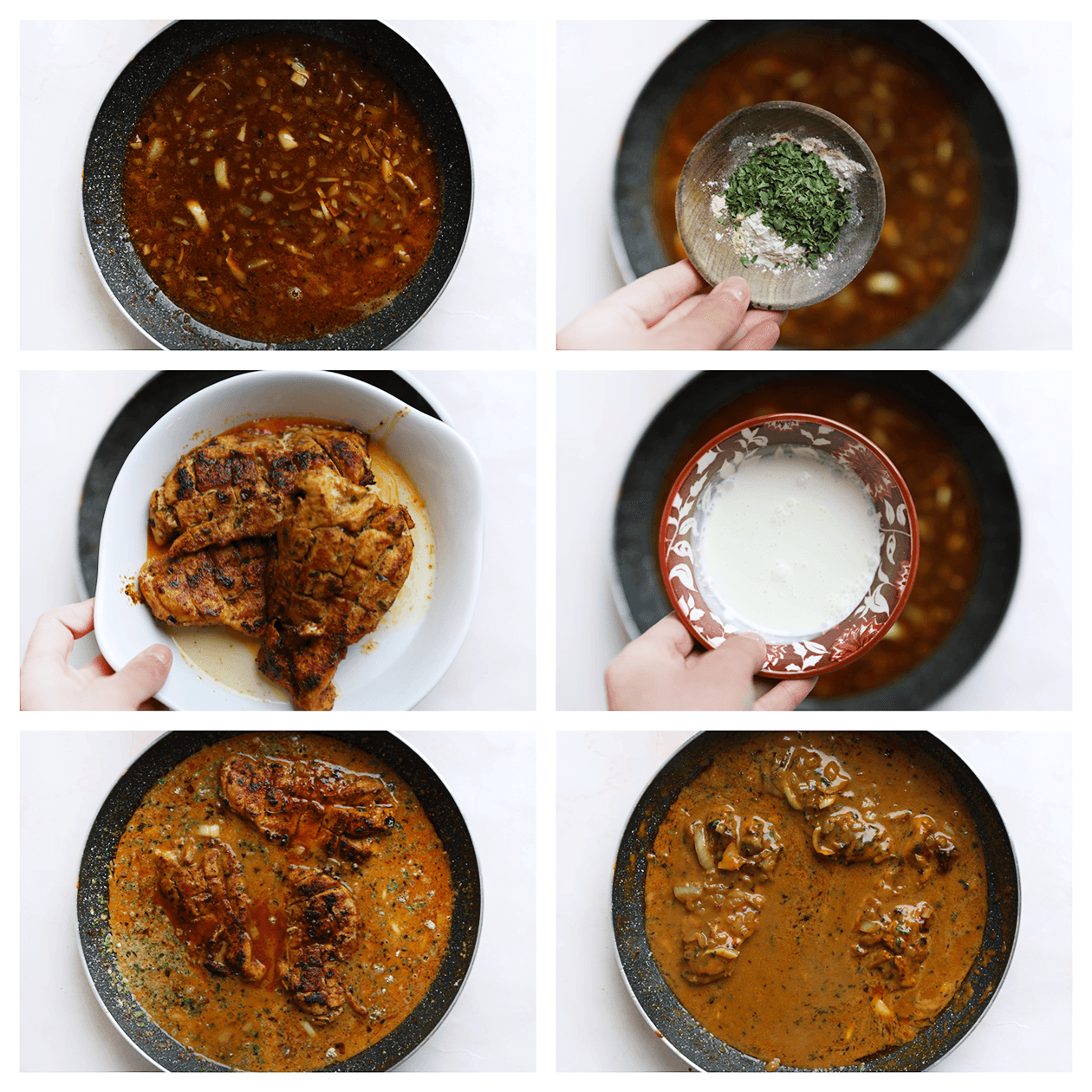 Kip koken met de saus tot de saus is ingekookt