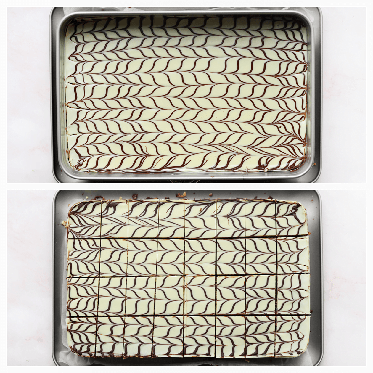 Nutella brownies snijden in blokjes