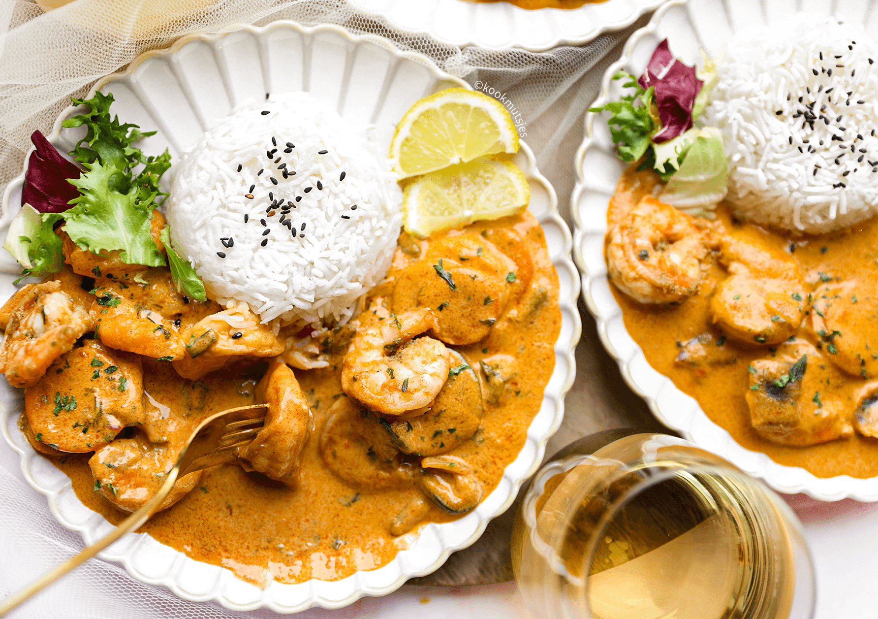 Rode curry met garnalen Kookmutsjes