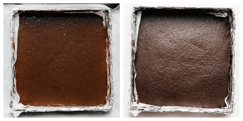 Doe het cakebeslag in een ingevette bakvorm (vergeet het bakpapier niet). Zet de chocoladecake in een voorverwarmd oven op 175 ℃. Bak 20-25 minuten gaar. Elke oven werkt anders, houd de baktijd zelf in de gaten.