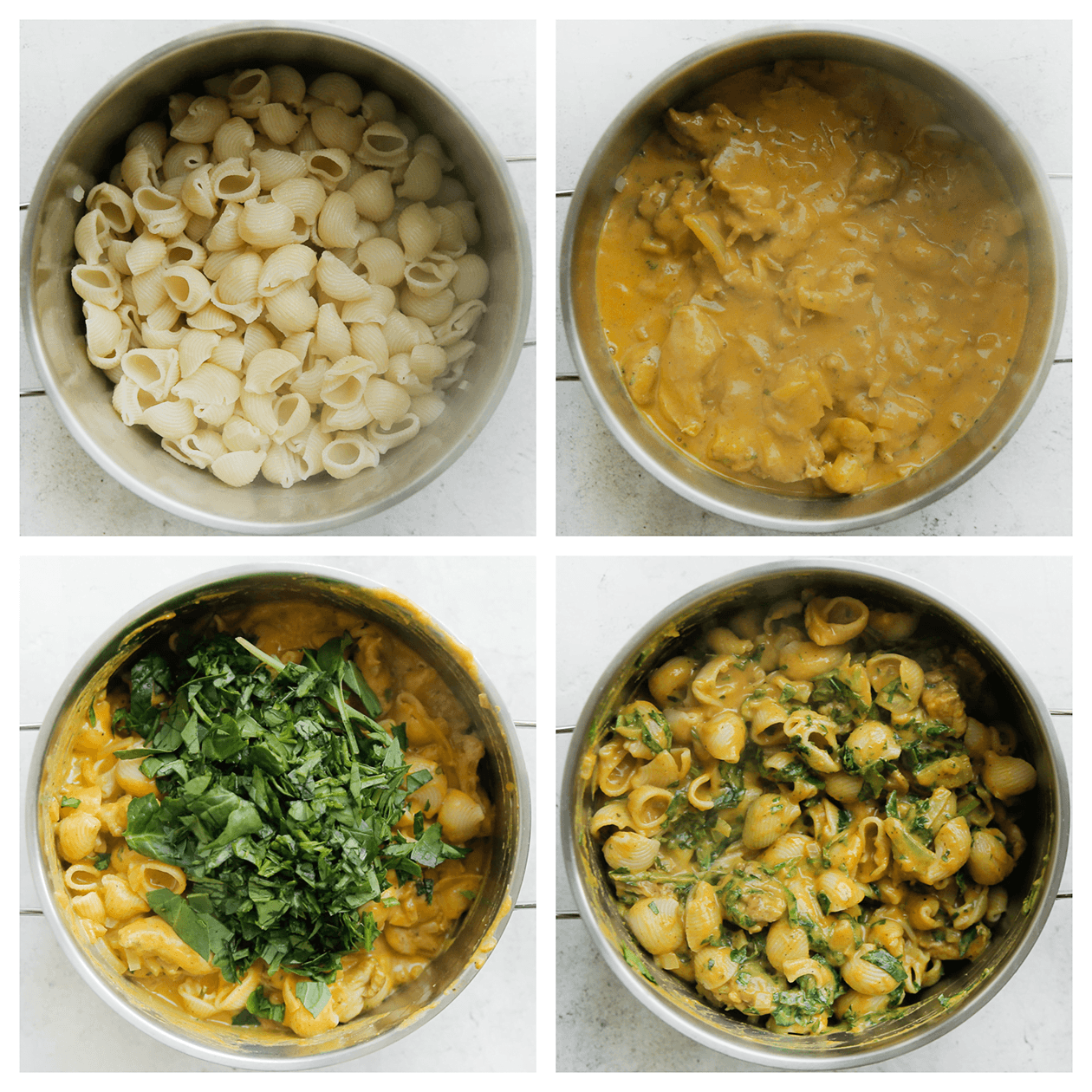 Pasta mengen met kip in pompoensaus en spinazie